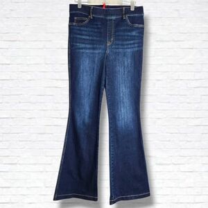 SPANX Highrise Dark Indigo Blue Wash Flare Leg Pull On Jeans Size XL